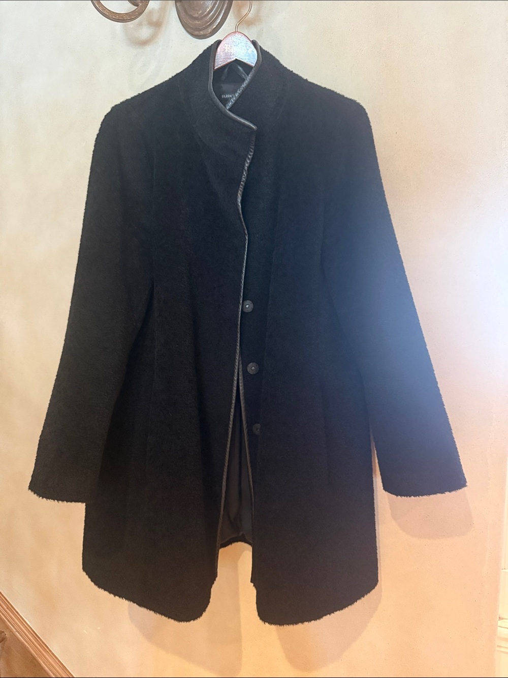 Eileen Fisher Black Wool-Blend Pea Coat